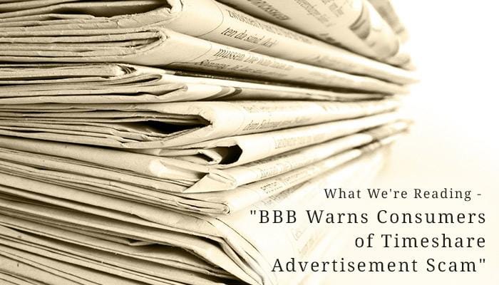 What We're Reading - "BBB Warns Consumers of Timeshare Advertisement Scam" (Source: Pixabay.com - used as a royalty free image)