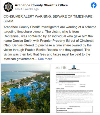 Arapahoe Sheriff warning timeshare owners about resale scams