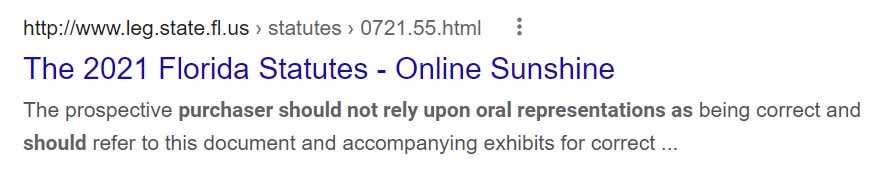 2021 Timeshare Act in the Florida Statutes - Oral Representations