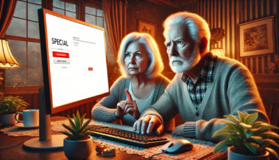 Couple being careful on a suspicious web link 