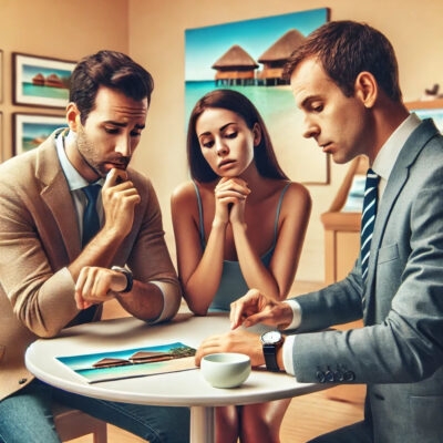 Couple thinking about a timeshare 