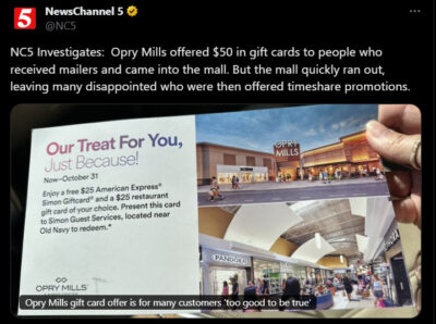 Social media post about a timeshare postcard