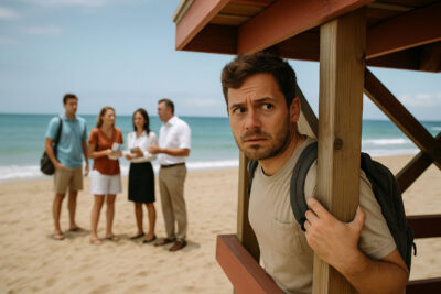 Tourist avoiding sales people at the beach